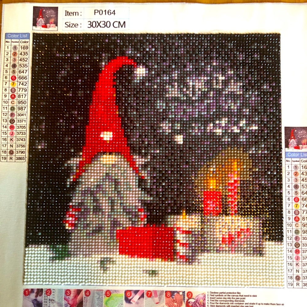 Completed DIY Rhinestone Picture- Gnome Christmas